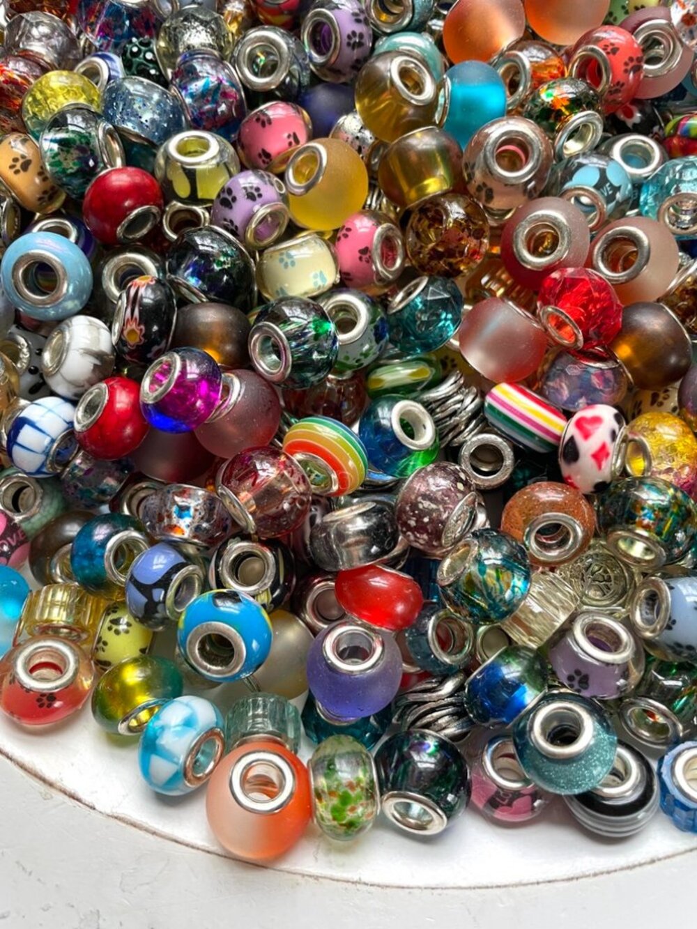 500+ Glass and Silvertone European Bead Lot-Mixed European Bead Lot - Picture 2 of 9